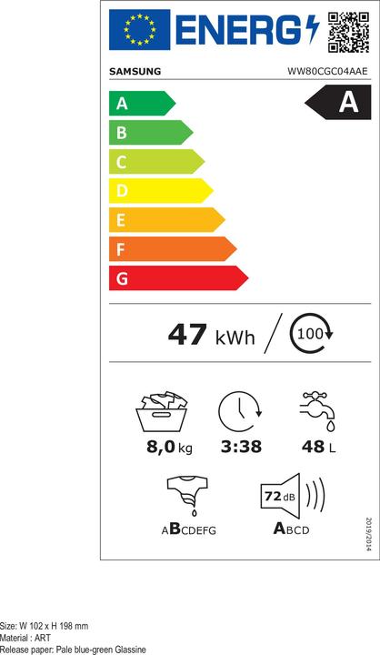 Label énergétique Samsung WW80CGC04AAEEG eco5180 (8 kg, Gauche)