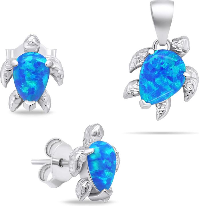Produktbild Brilio Silver - Playful silver jewelry set with opals Turtle SET235WB (earrings. pendant)