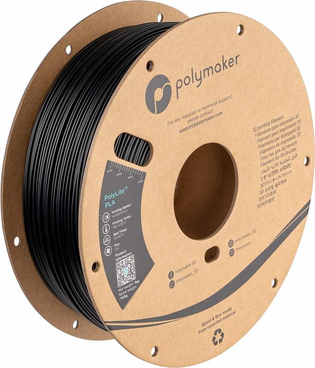 Actual product image Polymaker PolyLite PLA V2 - Black - 1.75mm (PLA, 1.75 mm, 1000 g)