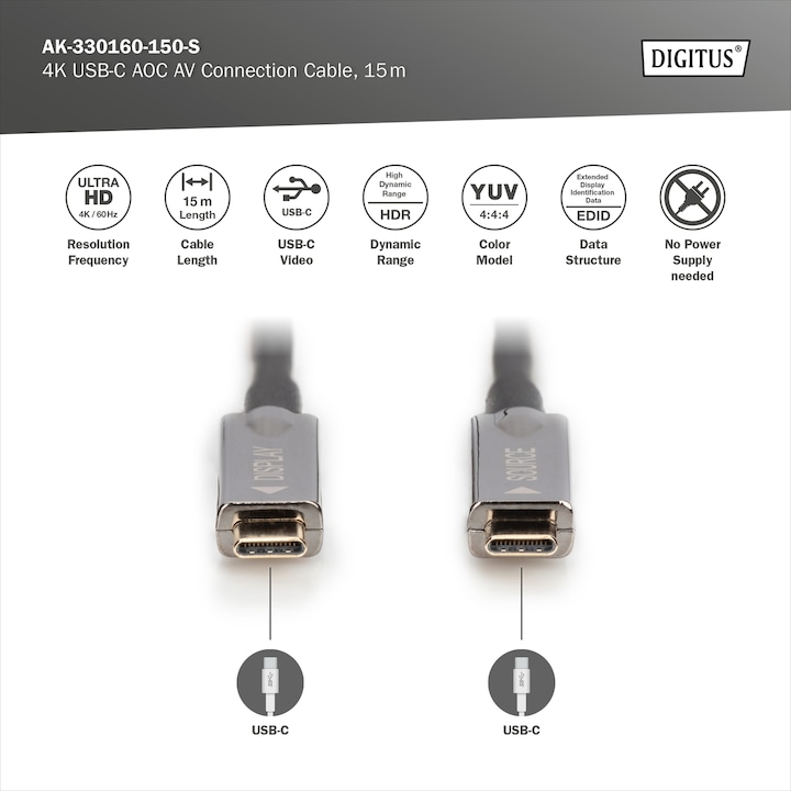 Produktbild Digitus 4K USB Typ - C AOC AV-Anschlusskabel (15 m, USB 3.2 Gen 1)