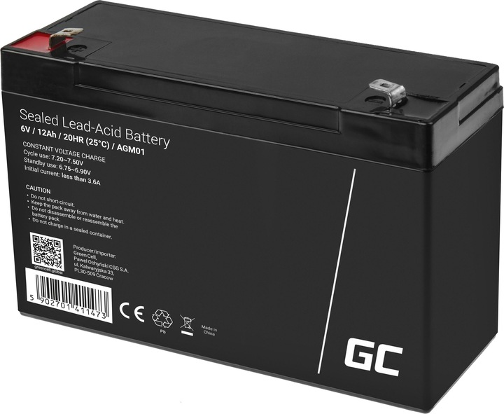 Actual product image GreenCell AGM01 (6 V, 12 Ah)