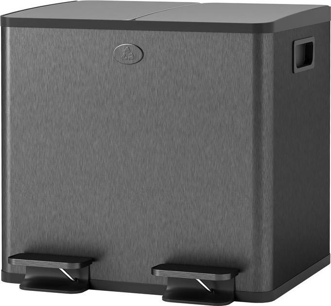 Produktbild Swisshandel24 2 x 15 L Doppelmülleimer, Pedalöffnung, leicht zu reinigen, Edelstahl, Kunststoff, Schwarz (30 l)