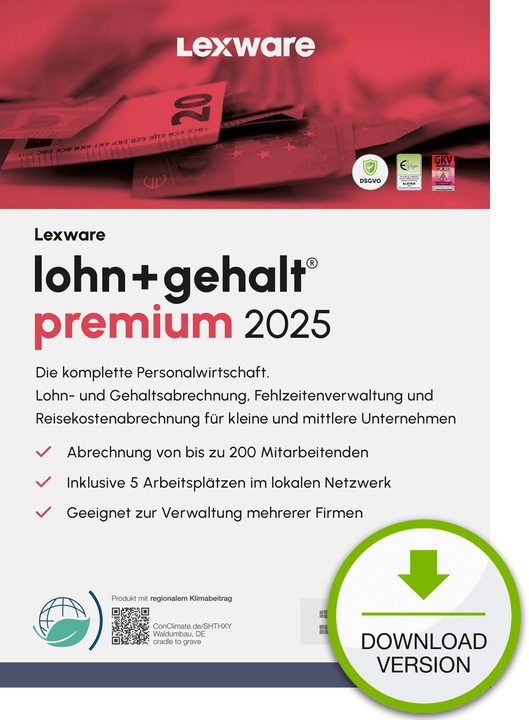 Actual product image Lexware lohn+gehalt premium 2025 - Plan (5 User, unlimited)