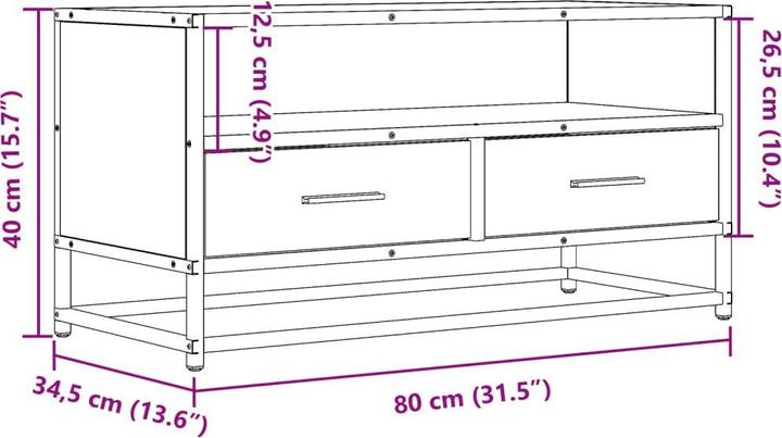 Image du produit vidaXL Armoire TV Lowboard Meuble TV Métal dérivé du bois (80 x 34.50 x 40 cm)