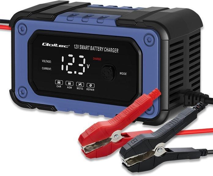Qoltec Prostownik do akumulatora z funkcją naprawy | Inteligentna mikroprocesowa ładowarka| 12V | (12V, 6 A)