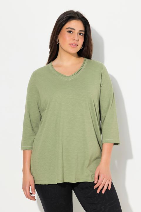 Produktbild Ulla Popken Shirt, Metallic-Nähte, V-Ausschnitt, 3/4-Arm (46, 48)