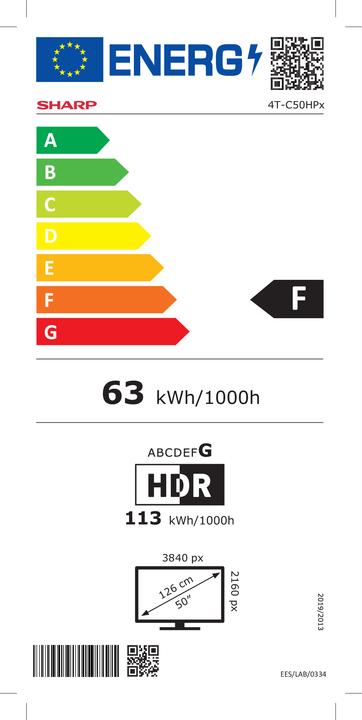 Label énergétique Sharp 50HP5265E (50", QLED, 4K)