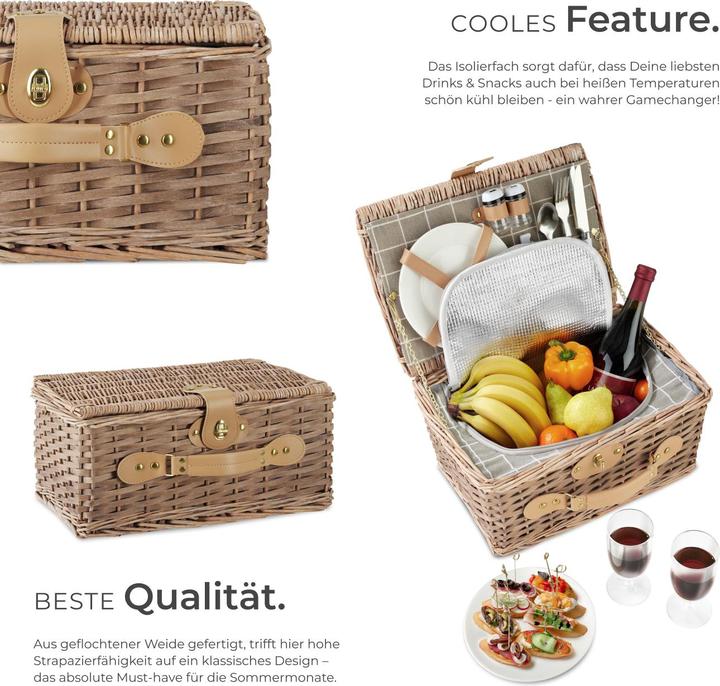 Actual product image tectake Picnic basket Langeoog for 2 people, with cooler compartment & accessories