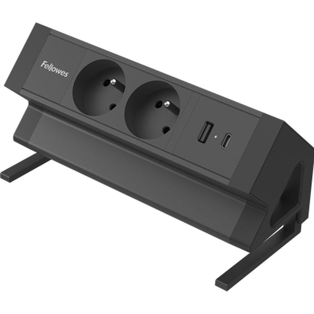 Fellowes, Ciabatta multipresa, Power Desk 2 Type E (FR BE PL) - Black (4x, CEE 7/5)