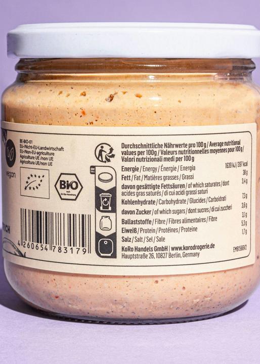 Valeurs nutritives et ingrédients KoRo Pâte à tartiner bio à l'aubergine (380 g)