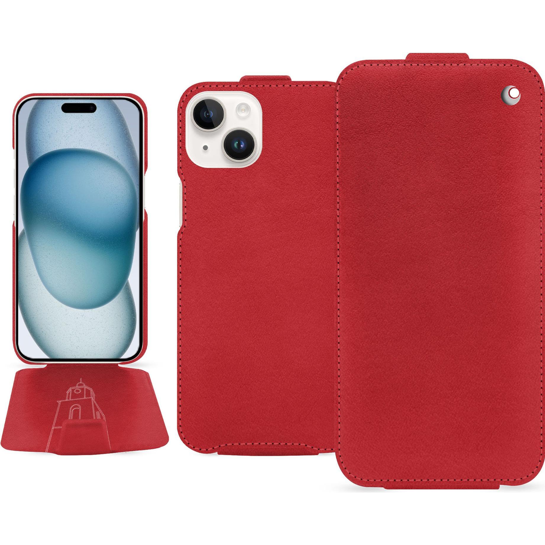Noreve Lederschutzhülle vertikal (Apple iPhone 15), Smartphone Hülle, Rot