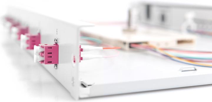 Productafbeelding Digitus Pull-out glasvezel splitterbox 1U Voorzien van 6x LC duplex incl. M 25 schroef Splice cassette F...