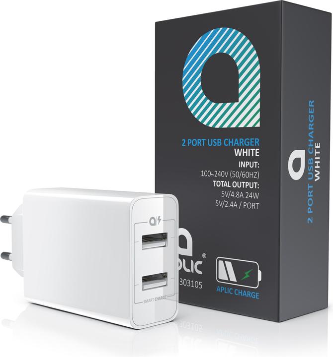 Image du produit Aplic Chargeur USB 4800 mA, banque d'énergie à 2 ports avec Smart Charge + Solid Charge, puissant 24W (24 W, 2 ports)