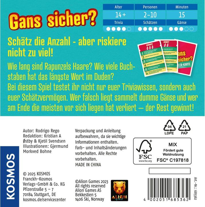 Nährwerte und Zutaten Kosmos Gans sicher? (Deutsch, 2 - 10 Spieler)
