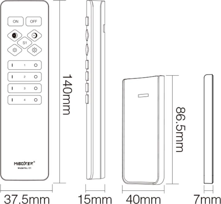 Actual product image Milight Mi-Light 4-zone remote control KW/WW Elegant