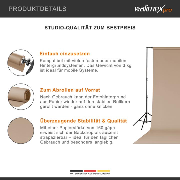 Produktbild Walimex pro Hintergrundkarton 1,35x10m, light beige (135 cm)