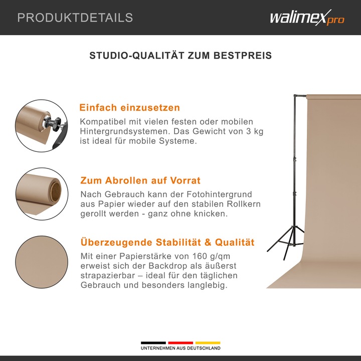 Actual product image Walimex pro Background cardboard 1.35x10m, light beige (135 cm)