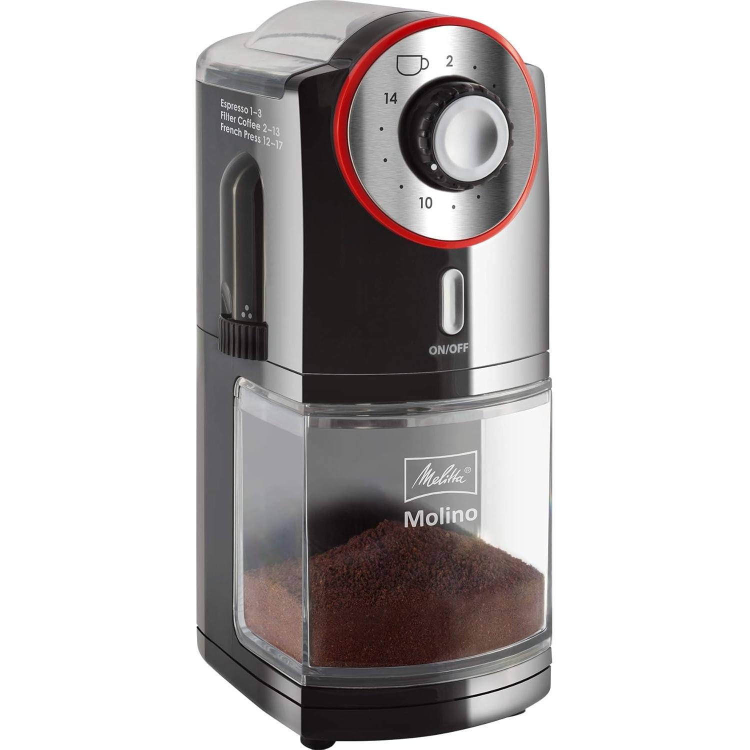 Melitta Macinacaffè Molino (1019-01), Macinacaffè, Trasparente, Rosso, Nero
