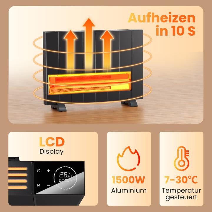 Produktbild Emke Elektro-Heizkörper 1500W LCD Display Timing Function Anthrazit (1500 W)