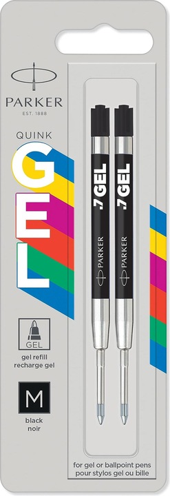 Image du produit Parker Pen Recharge gel ECO, noir, largeur de trait : M, blister de 2 encre à séchage rapide, résistante aux (Mine de gel, Noir, 0.70 mm)