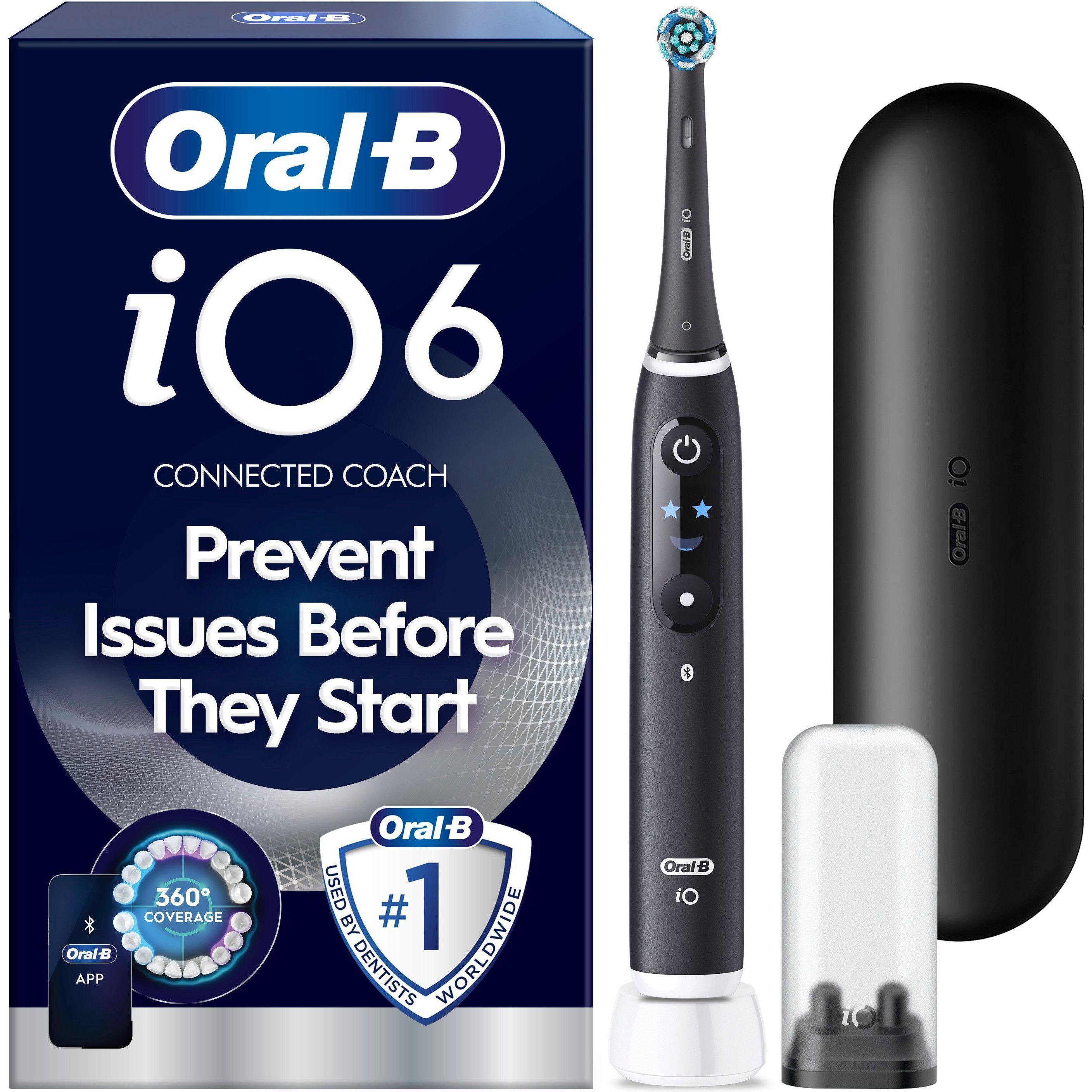 Oral-B, Spazzolino elettrico, Oral B - iO6 Electric Toothbrush - Black - 2 Brush Heads, Premium Travel Case