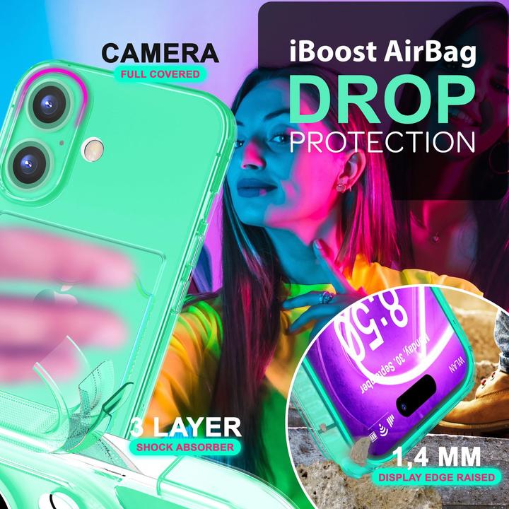 Produktbild Nalia Klar Transparente Neon Silikon Hülle Kartenhalter (Apple iPhone 16)