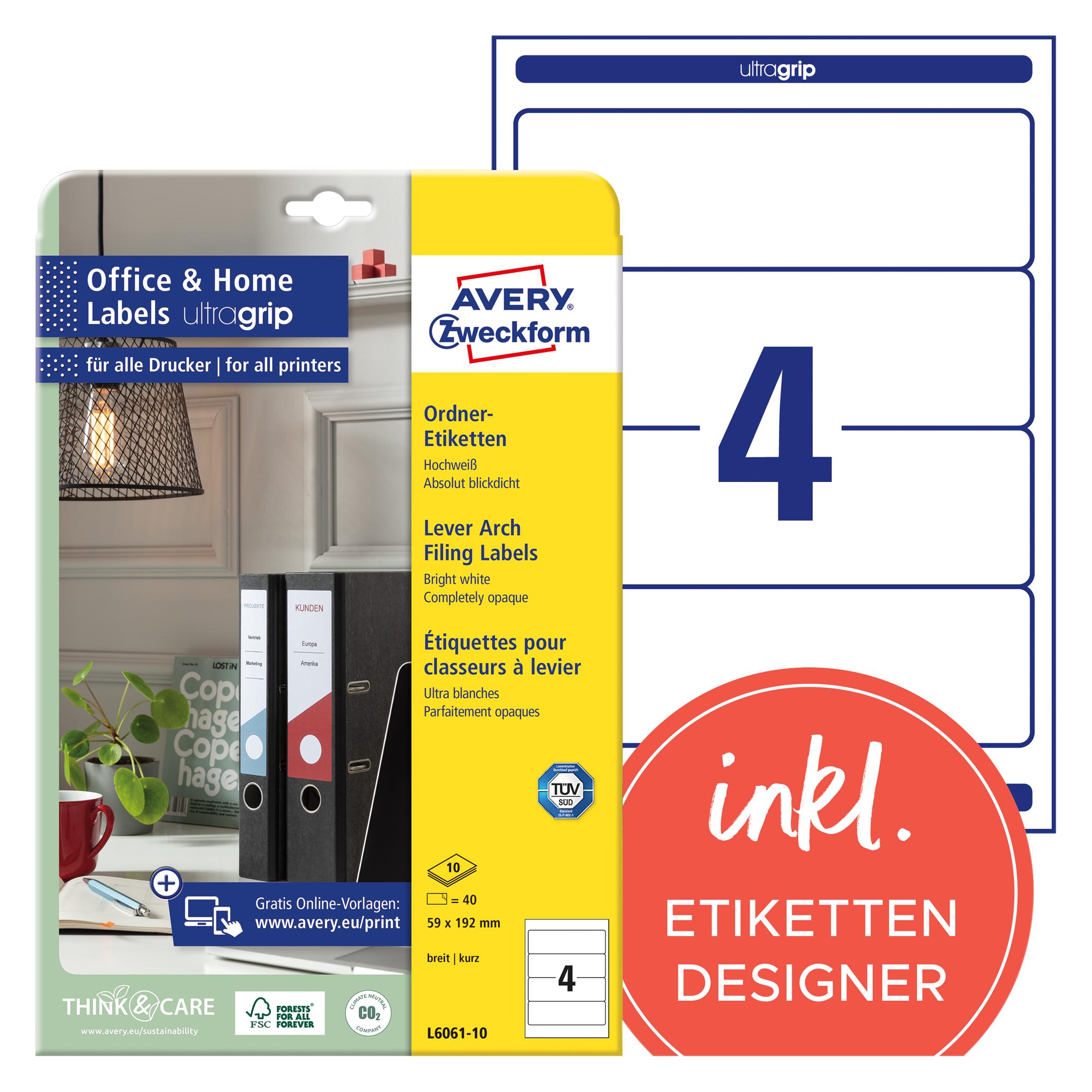 Avery Ordner-Etiketten, Home Office, Kleinpackung (L6061-10)