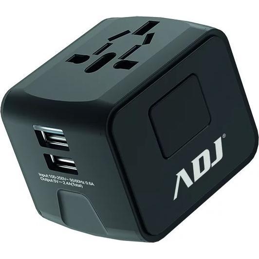 ADJ Adattatore Universale Travel Bk Us/Eu/Aus/Uk Plugs 2*Usb Ports (2 porte), Docking station + Hub USB