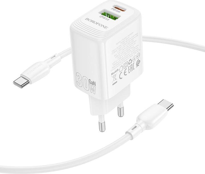 Immagine prodotto Borofone Caricabatterie da rete BN29 Fuente - USB + Tipo C - QC 3.0 PD 30W con cavo da Tipo C a Tipo C, (30 W)