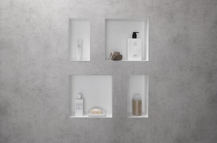 Actual product image hansgrohe Wall niche XtraStoris Original with frame, concrete grey 300x300x100mm