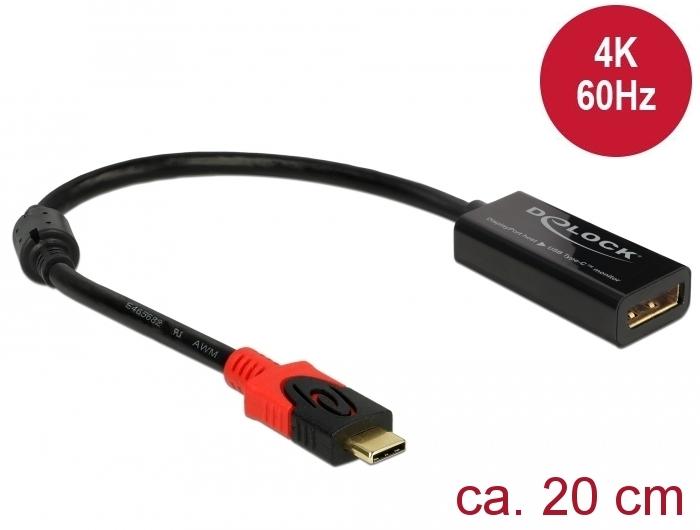 Produktbild Delock Adapter DisplayPort - USB Type-C 4K/60Hz, schwarz (USB Typ-C, 20 cm)