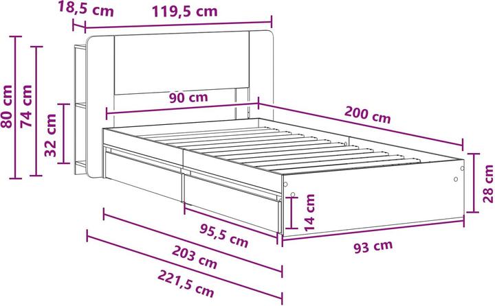 Produktbild vidaXL Bettrahmen (90 x 200 cm)