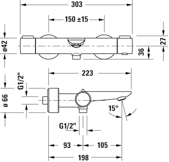 Produktbild Duravit Wave Wannenthermostat Aufputz, Ausladung 198 mm, WA52200000