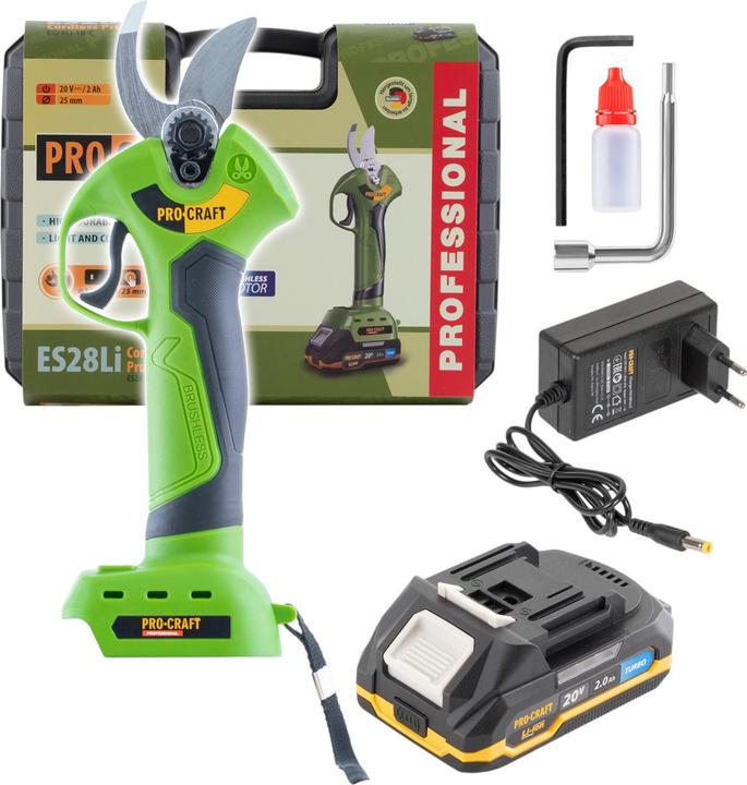Procraft ES28Li Akku Astschere 20 V Brushless + 1x Akku 2,0 Ah + Ladegerät + Koffer
