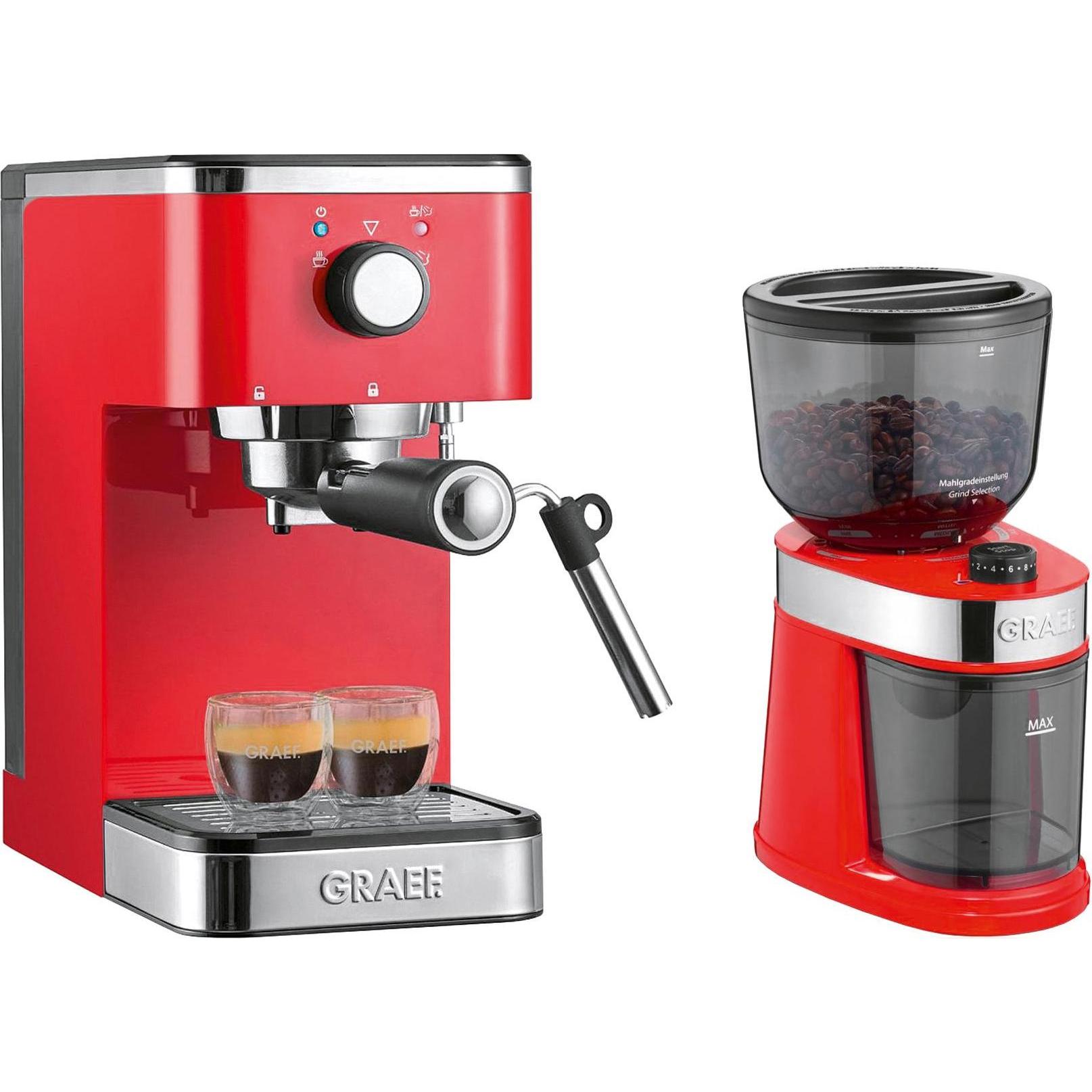 Graef Macchina per caffè espresso ES 403 salita con macinacaffè CM 203, Macchina per caffè con portafiltro, Rosso