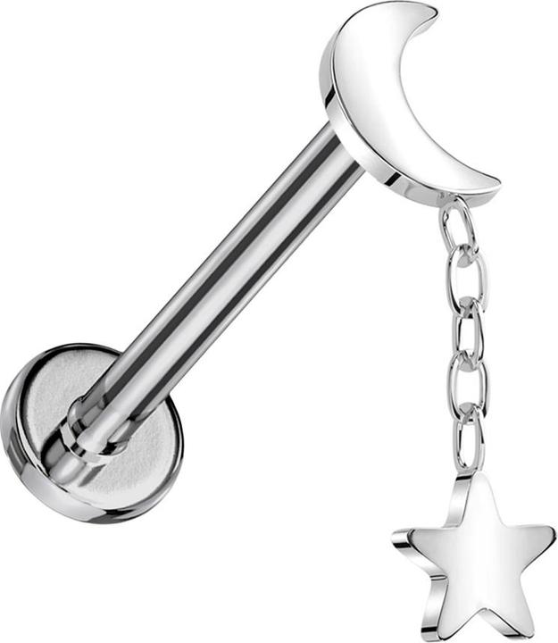 Produktbild Star Piercing Micro Labret Innengewinde silber Mond silber Anhänger Stern silber (Titan, ohne Messing)