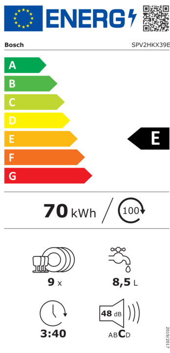 Energy Label Bosch Hausgeräte SPV2HKX39E