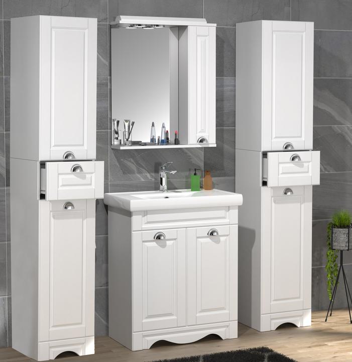 VCM 5-tlg. Waschplatz Waschtisch Breite 60 cm Badmöbel Set Waschbecken Spiegelschrank Hochschrank