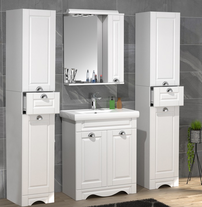 Produktbild VCM 5-tlg. Waschplatz Waschtisch Breite 60 cm Badmöbel Set Waschbecken Spiegelschrank Hochschrank