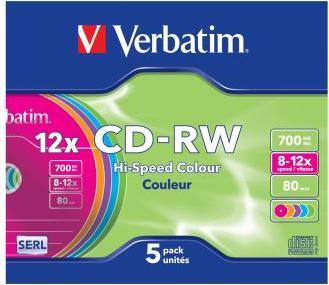 Immagine prodotto Verbatim CD-RW, 12x, 700MB, confezione da 5, colore (5 x)