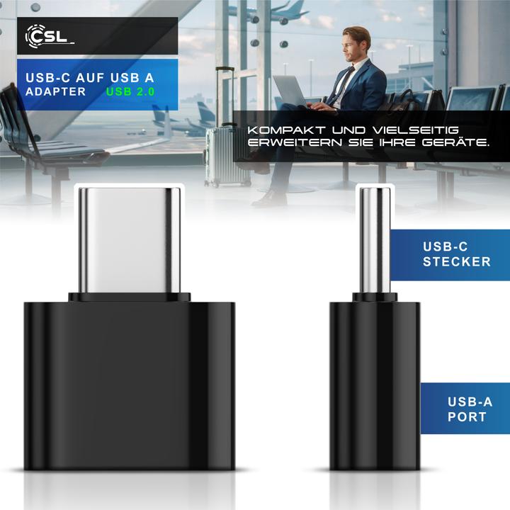 Produktbild CSL Adapter Stecker USB-A auf USB-C Buchse, USB 2.0, 480 Mbit/s Transfer, für Handy & Tablet, Plug&Play (USB Typ-C)