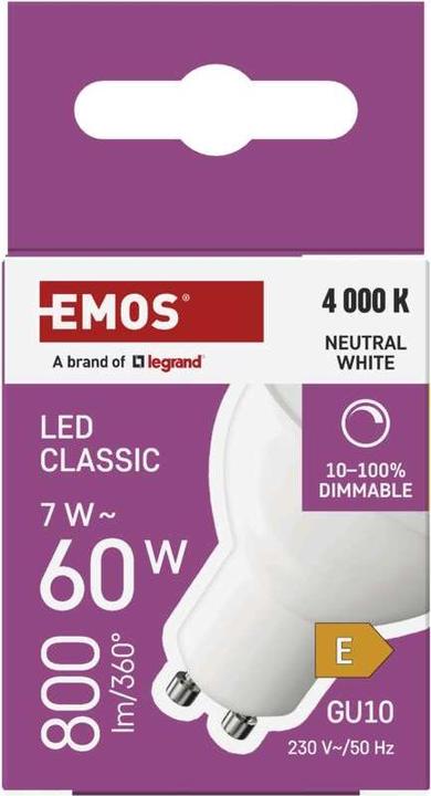 Produktbild Emos LED Lampe Classic MR16 / GU10 / 7 W (60 W) / 800 lm / Neutral Weiss / dimmbar (GU10, 800 lm, 1x)