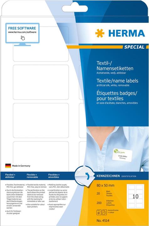 Actual product image HERMA A4 removable name labels