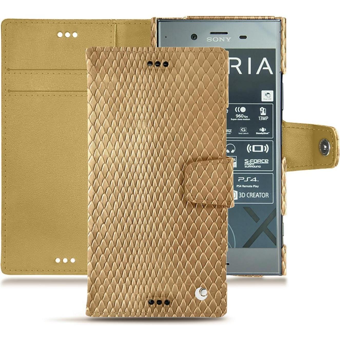 Noreve Lederschutzhülle Wallet (Sony Xperia XZ1), Smartphone Hülle, Beige