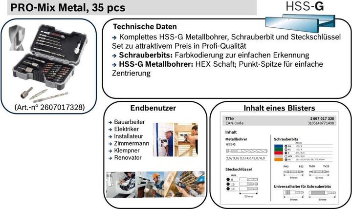 Image du produit Bosch Professional Zubehör Jeu de 35 forets+embouts de vissage, HSS-G, Extra Hard, PH, PZ, SL, H, T (2,5/3,0/3,5/4,0/5,0/6,0 mm, 8/10/13 mm)