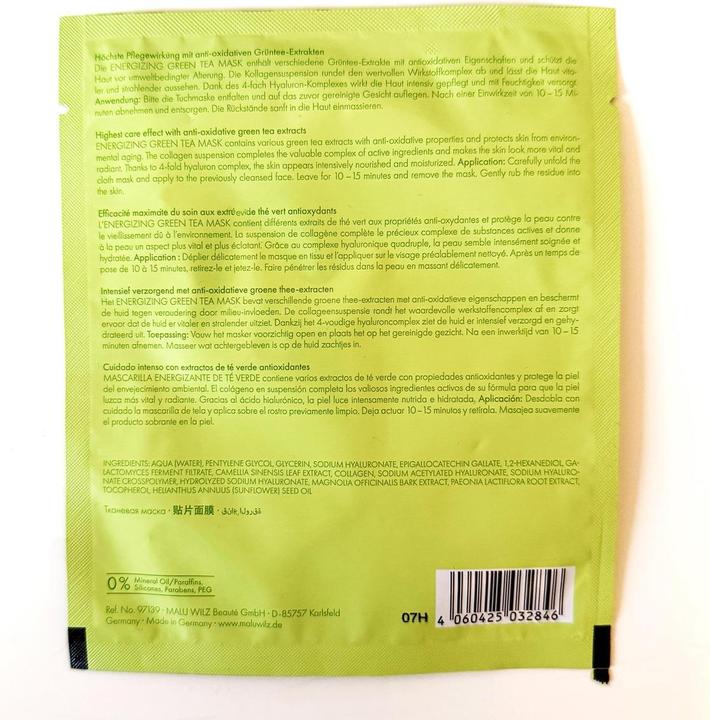 Nährwerte und Zutaten Malu Wilz Energizing Green Tea Mask