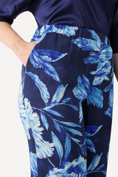 Produktbild Ulla Popken Satinhose, florales Design, gerades Bein, Elastikbund (50)