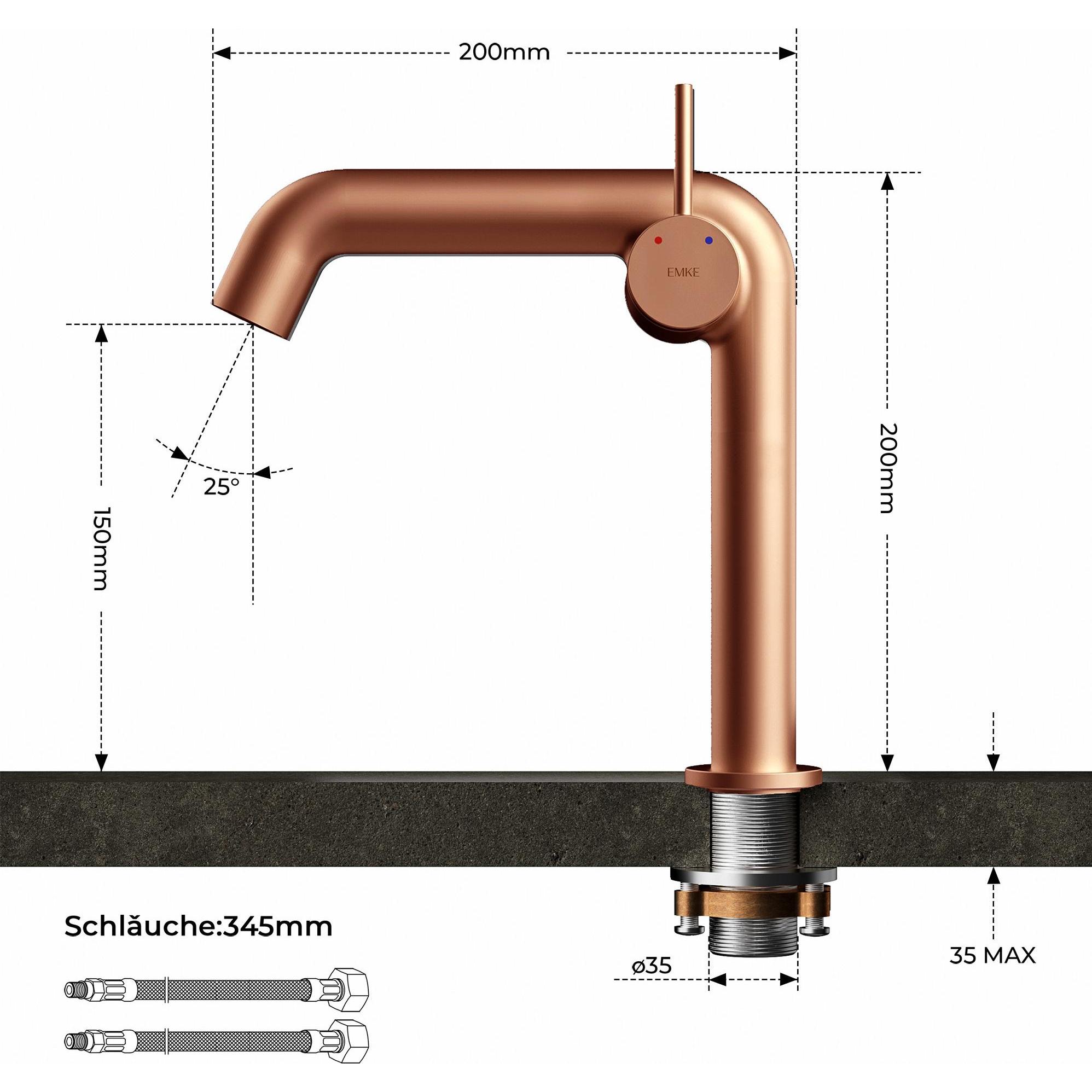 Thumbnail - Emke, Badarmatur, Wasserhahn Bad Messing Keramikkartusche Luftsprudler Waschtischarmatur Mischbatterie einfache Instal