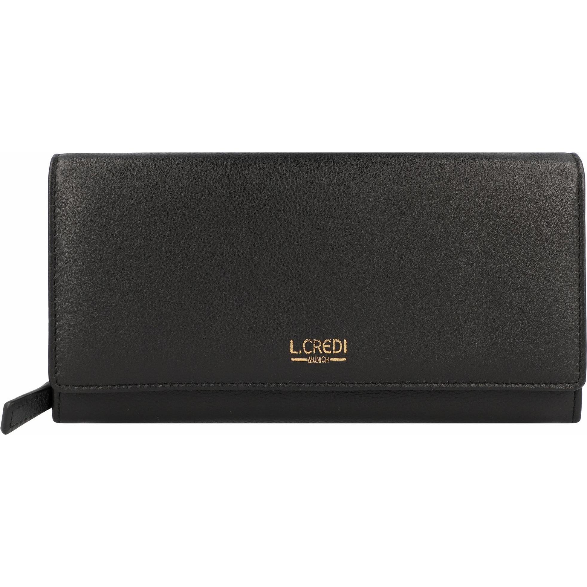 L.Credi, Damen, Portemonnaie, Evelyn Geldbörse Leder 20 cm, Schwarz