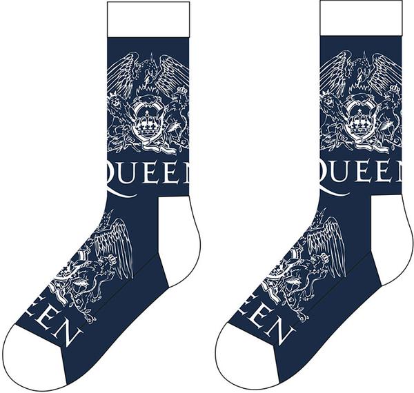 Actual product image Rock Off Queen Socks White Crests Band Logo Official Mens Navy Blue (UK Size 7-11) One Size (40 - 46)